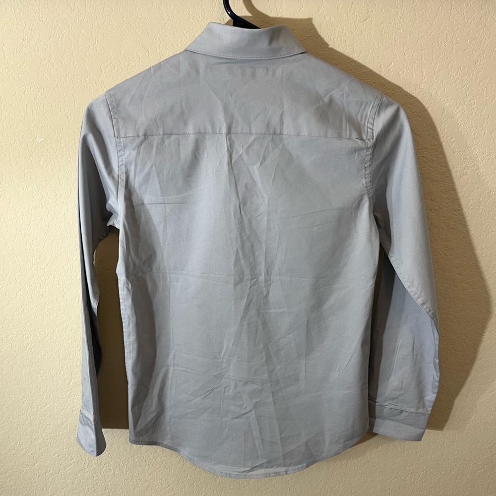 Calvin Klein Boys Slim Fit Dress Shirt | Size 12 Regular | Gray/Silver | Stretch - Picture 3 of 4